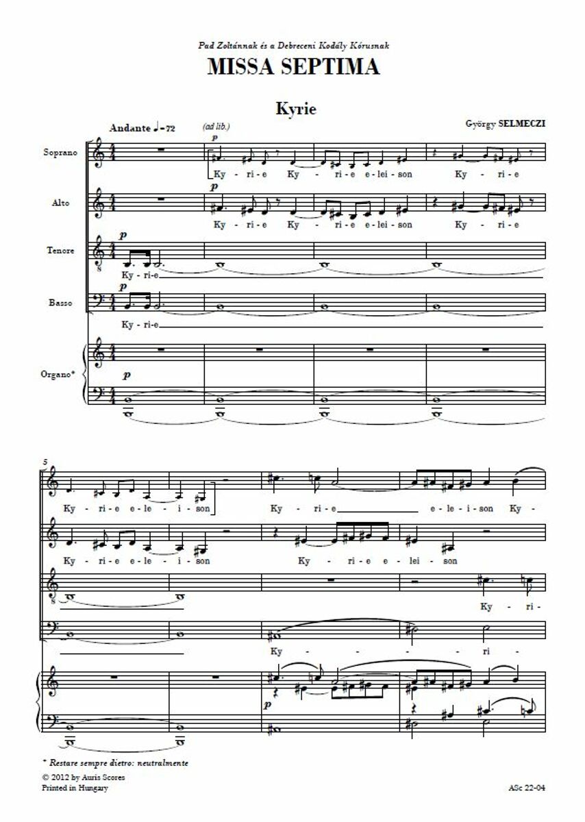 Missa Septima - for mixed choir and organ