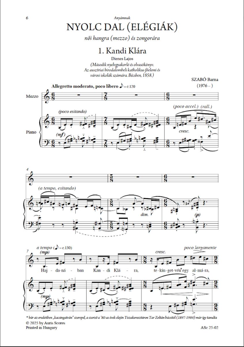 Barna Szabó: Eight songs (Elegies)
